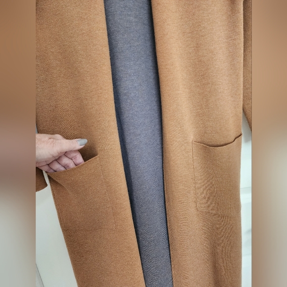 Magaschoni Tan Gray Open Front Knit Duster Coat SZ Medium - Picture 4 of 7